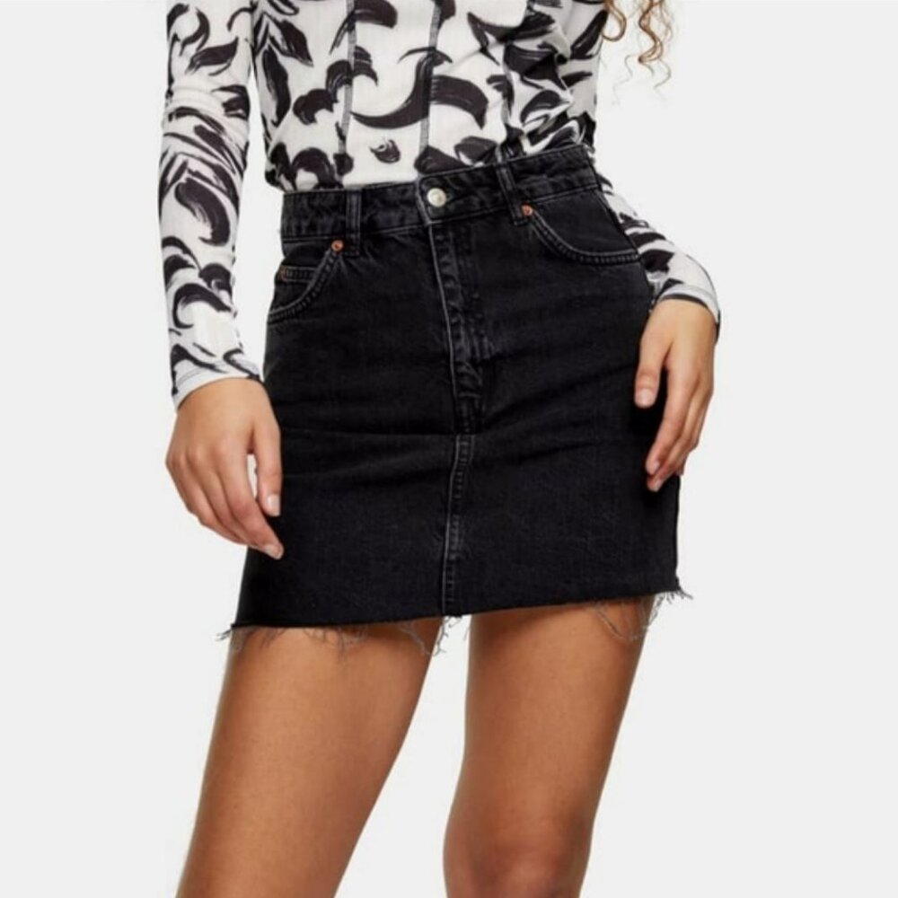 TOPSHOP High Waist Denim Mini Skirt